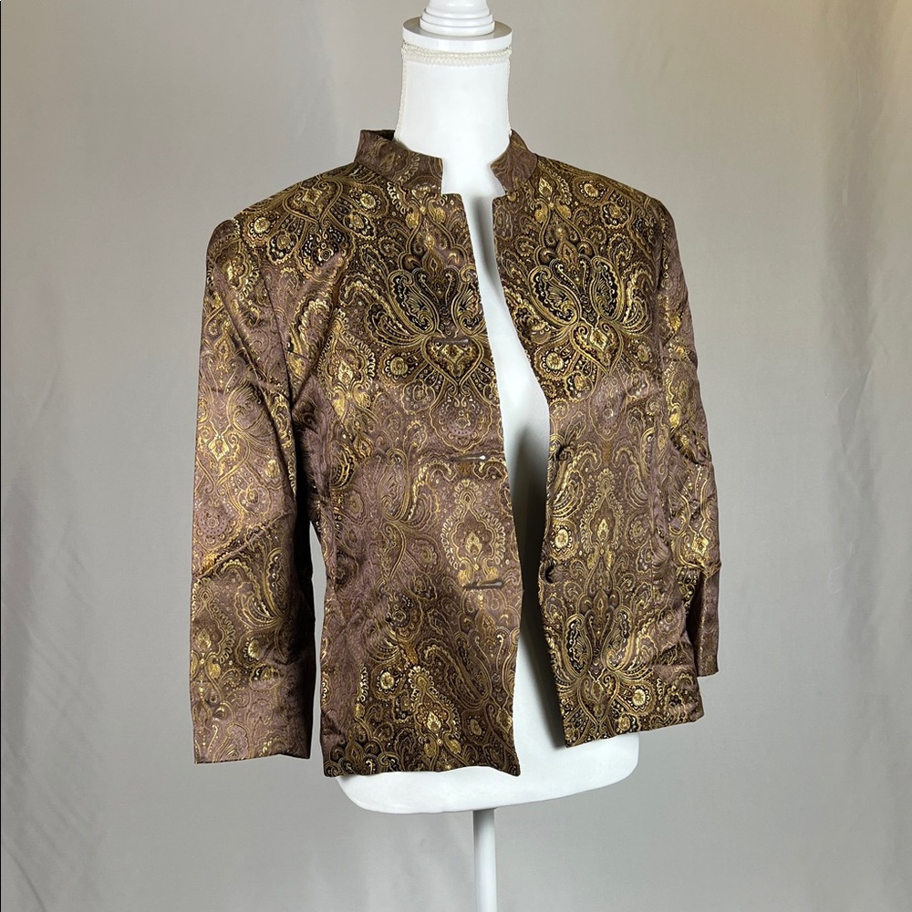 Sag Harbor Brown and Gold Paisley Blazer